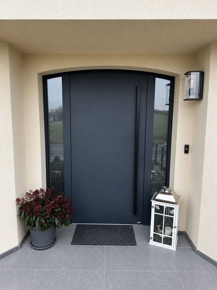 Porte d'entrée aluminium anthracite avec imposte